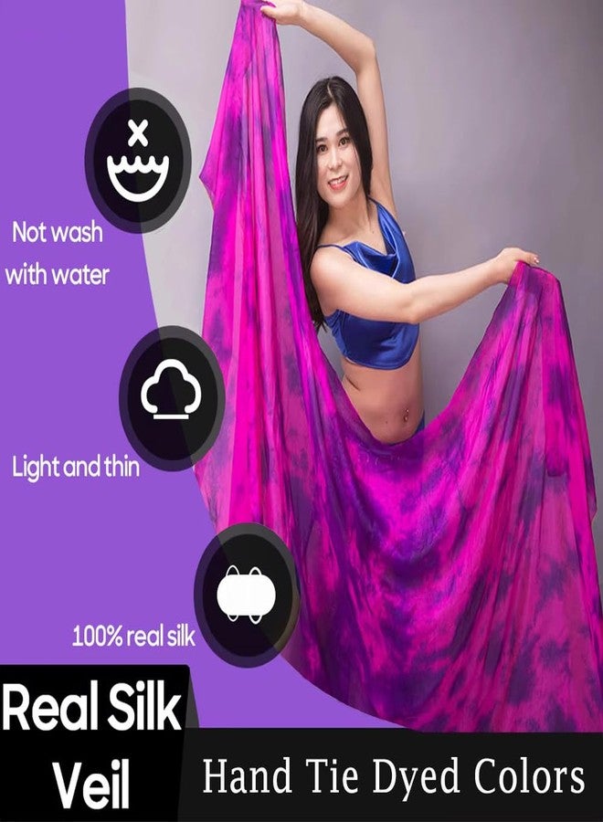 Nimiman Women Chinese Hand Scarves Belly Dance Real Silk Veils Tie Dyed Gradient Color 250 * 114cm (Black red tie dyed) - Image 3